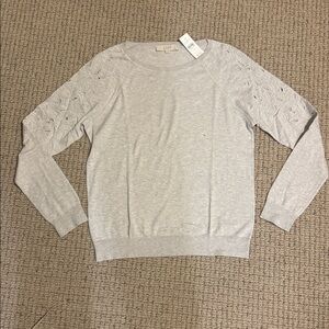 LOFT Light Gray Sweater with Lace Detail